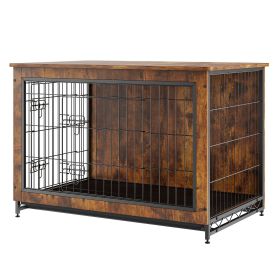 Dog Crate Furniture, 38 inch Wooden Dog Crate with Double Doors, Heavy-Duty Dog Cage End Table with Multi-Purpose Removable Tray