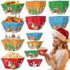 12 Pcs Christmas Paper Food Tray Tree Santa Gingerbread Elk Pattern Snack Bowl Xmas Party Disposable Paper Serving Tray Cute Popcorn Hot Dog Candy Con