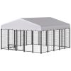 9.8' x 9.8' x 6' Outdoor Dog Kennel, Dog Kennel Outside Run with 360Â° Rotating Bowls, Waterproof & UV Resistant Cover