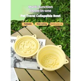 3-in-1 Pet Travel Collapsible Bowl Foldable Slow-Feeder With Strong Suction Cups  Portable Silicone Dog Bowl With Hook For Hanging On Collar-Backpack (Option: Blue-650ml)