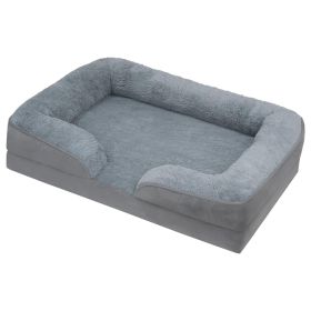Pet Dog Bed Soft Warm Plush Puppy Cat Bed Cozy Nest Sofa Non-Slip Bed Cushion Mat Removable Washable Cover Waterproof Lining For Small Medium Dog (Option: L)