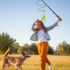 Extendable Dog Flirt Pole with Lure 10.23-26.77in Teaser Wand with 2 Replaceable Interactive Tail Toys For Small Medium Large Dogs Training Exercise T
