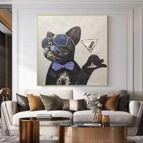 Handmade Oil Painting Custom Abstract French Bulldog Oil Painting on Canvas Original Funny Pet Painting Modern Living room Wall Decor Modern Cute Dog (style: 1.0, size: 120x120cm)