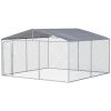 Outdoor Dog Kennel Galvanized Steel Fence with Cover Secure Lock Mesh Sidewalls for Backyard