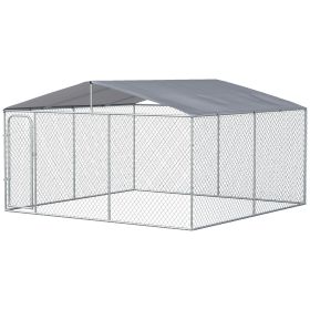 Outdoor Dog Kennel Galvanized Steel Fence with Cover Secure Lock Mesh Sidewalls for Backyard (Option: 13' X 13' X 7.5')