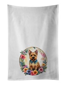 Kitchen Towel Set of 2 White Dish Towels Decorative Bathroom Hand towel for Hand, Face, Hair, Yoga, Tea, Dishcloth (Option: Norwich Terrier And Flowers)