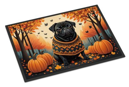 Doormat Front Door Mat Indoor Outdoor Rugs for Entryway, Non Slip Washable Low Pile, 24H X 36W (Option: Black Pug Fall)
