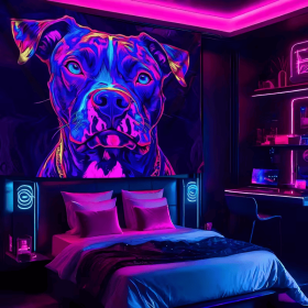 1pc Large Cyberpunk Dog Tapestry, UV Reactive Peach Skin Velvet Wall Hanging, Animal Print Decor for Bedroom, Living Room, Indoor Use, Polyester (size: 79*59in)