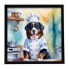 Bernese Mountain Dog The Chef Framed Metal Print Bathroom, Kitchen, Office, Home Decor Wall Art Ready to Hang, Square, 8X8