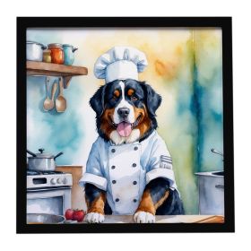 Bernese Mountain Dog The Chef Framed Metal Print Bathroom, Kitchen, Office, Home Decor Wall Art Ready to Hang, Square, 8X8 (default: Default)
