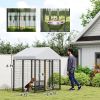 Outdoor Dog Kennel with Roof, Rotating & 4-Level Adjustable Bowls