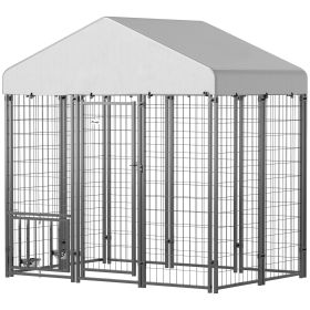Outdoor Dog Kennel with Roof, Rotating & 4-Level Adjustable Bowls (Option: 5.9' X 4' X 6')