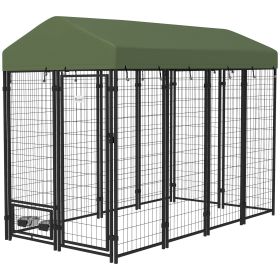 Outdoor Dog Kennel with Rotating Bowl Holders, Walk-in Pet Playpen with Waterproof Cover, 8' x 4' x 6' (Color: Green)