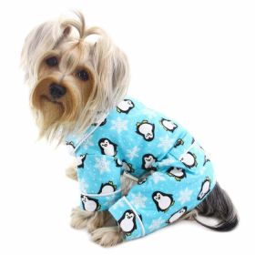 Penguins & Snowflake Flannel PJ with 2 Pockets (Color: Turquoise, size: M)
